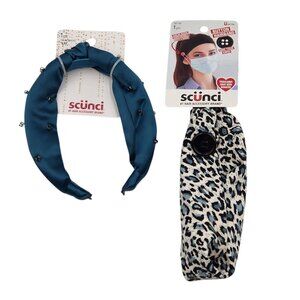 Scunci Deep Teal Fabric Hair Headband and Button Hairband Set‎ Jewels